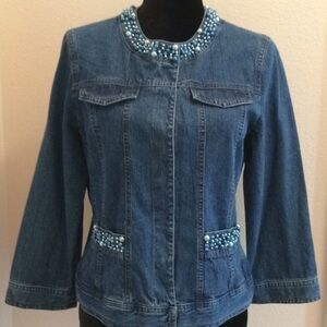 TANTRUMS Pearl embellished beaded denim top vintage jacket Barbie core bedazzled